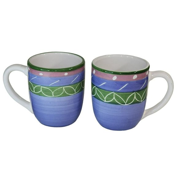 Vintage Pottery Barn Set Of 2 Hand Painted Ceramic Coffee Mug Made in Italy - Picture 5 of 16